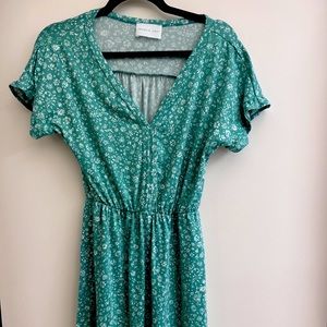 French Grey Green Floral Midi Dress Small